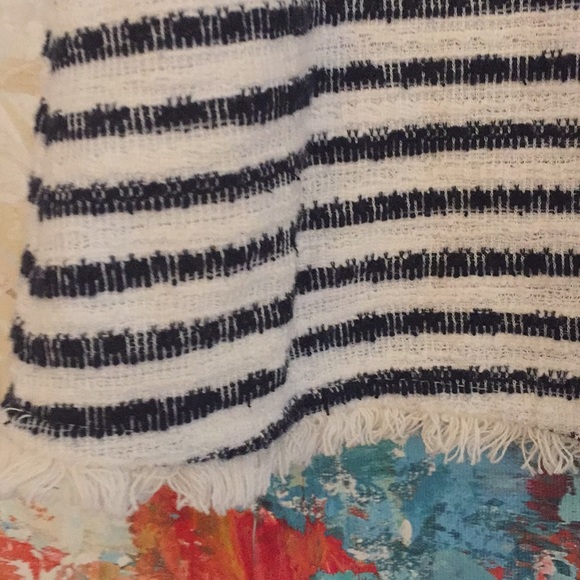 Navy & Cream Striped Top Texture Cotton Fringe USA - Picture 5 of 8